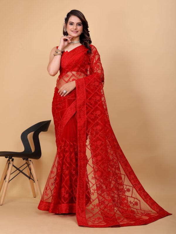 Sofisty Women's Fastival Soft Net fabric with Aari Embroidered work Saree with Blouse