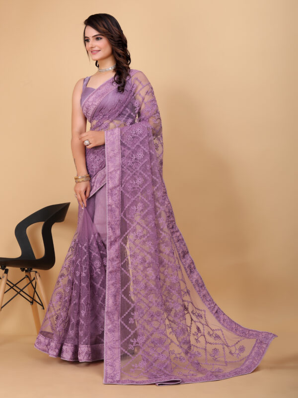 Sofisty Women's Fastival Soft Net fabric with Aari Embroidered work Saree with Blouse - Image 4