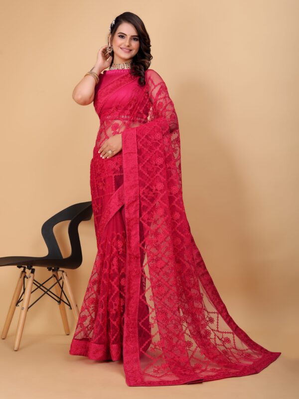 Sofisty Women's Fastival Soft Net fabric with Aari Embroidered work Saree with Blouse