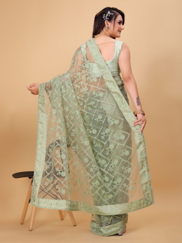 Sofisty Women's Fastival Soft Net fabric with Aari Embroidered work Saree with Blouse - Image 5