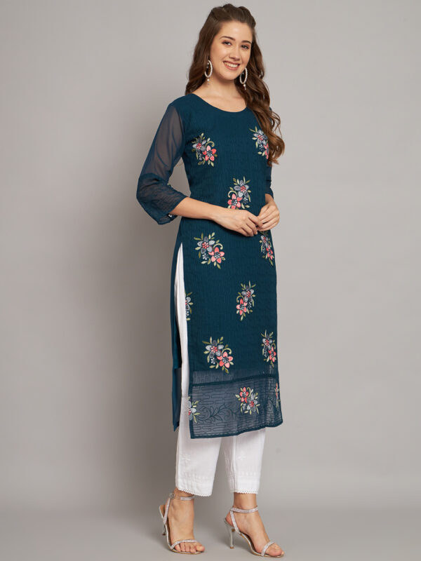 women straight teal blue kurta