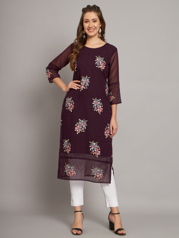 Georgette Embroidered Straight Kurta