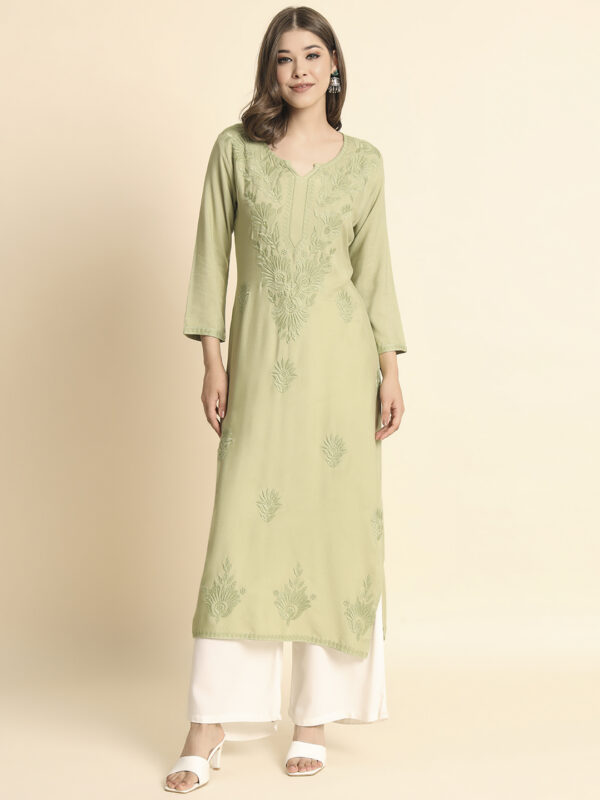 Women's Straight Rayon Chikankari-Lucknowi Embroidered Kurta