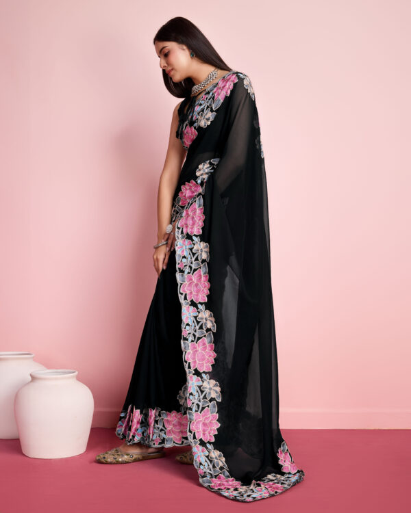 Sofisty Women’s Embroidery Soft Georgette Ready-to-Wear Saree with Blouse Piece - Image 2