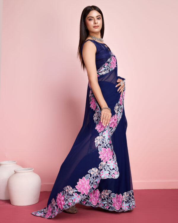 Sofisty Women’s Embroidery Soft Georgette Ready-to-Wear Saree with Blouse Piece - Image 4