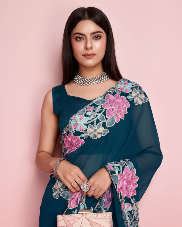 Sofisty Women’s Aari Embroidery Soft Georgette Ready-to-Wear Saree