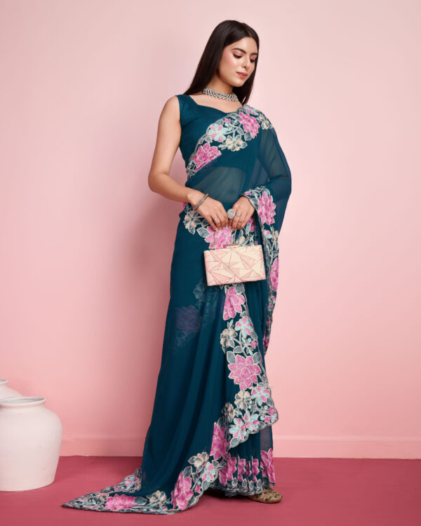 Sofisty Women’s Embroidery Soft Georgette Ready-to-Wear Saree with Blouse Piece - Image 6