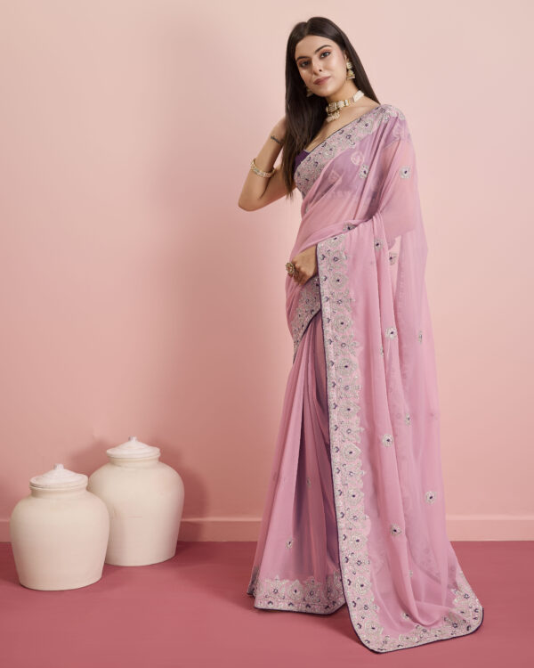 Sofisty Women’s Sequences Embroidery Soft Georgette Ready-to-Wear Saree with Blouse Piece
