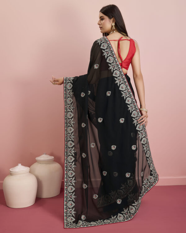 Sofisty Women’s Sequences Embroidery Soft Georgette Ready-to-Wear Saree with Blouse Piece