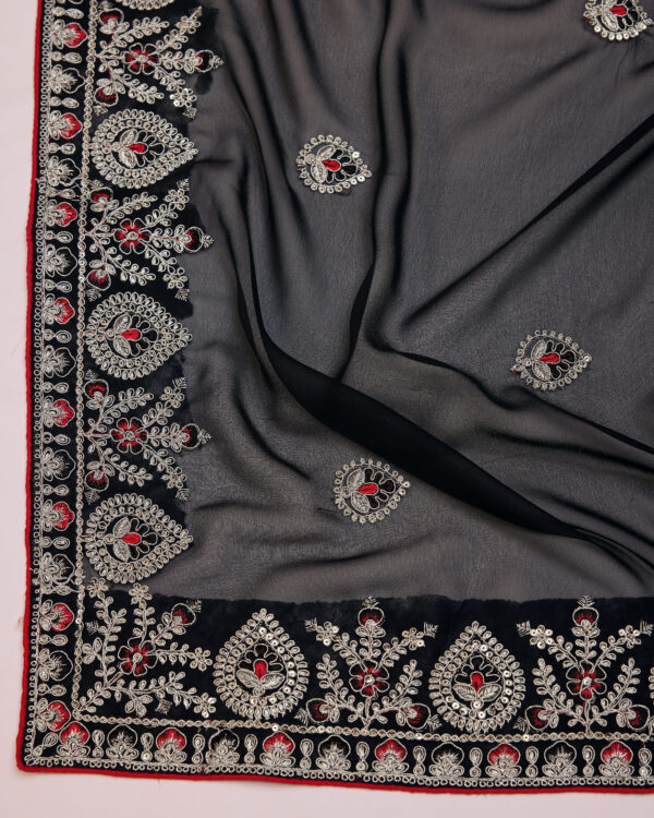 Sofisty Women’s Sequences Embroidery Soft Georgette Ready-to-Wear Saree with Blouse Piece