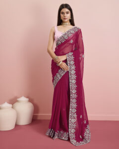 Sofisty Women’s Sequences Embroidery Soft Georgette Ready-to-Wear Saree with Blouse Piece