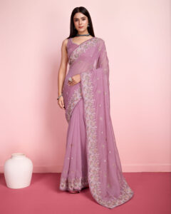 Sofisty Women’s Coding Embroidery Soft Organza Silk Ready-to-Wear Saree with Blouse Piece