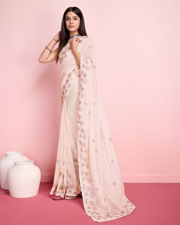 Sofisty Women’s Coding Embroidery Soft Organza Silk Ready-to-Wear Saree with Blouse Piece - Image 3