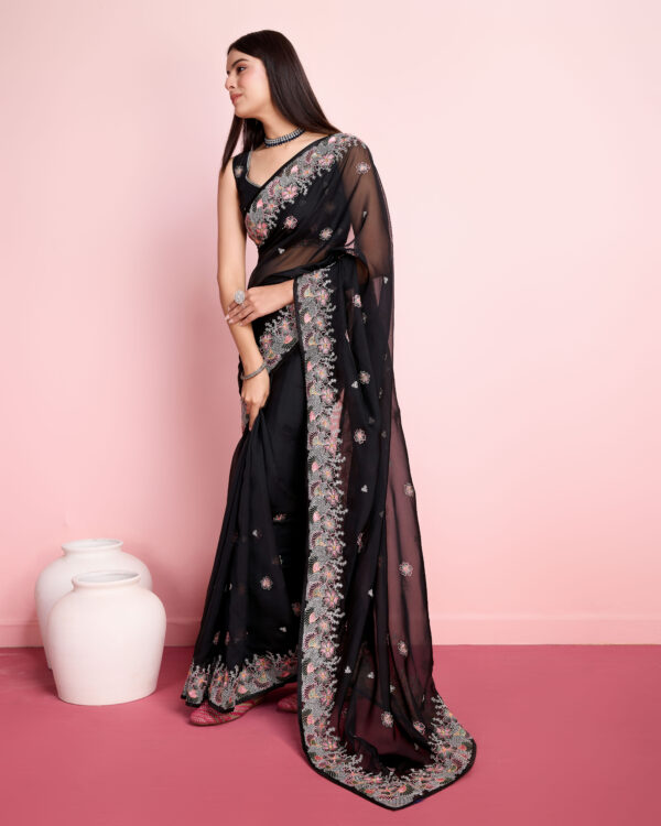 Sofisty Women’s Coding Embroidery Soft Organza Silk Ready-to-Wear Saree with Blouse Piece - Image 4