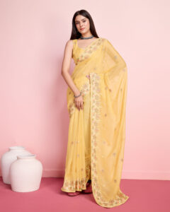Sofisty Women’s Coding Embroidery Soft Organza Silk Ready-to-Wear Saree with Blouse Piece