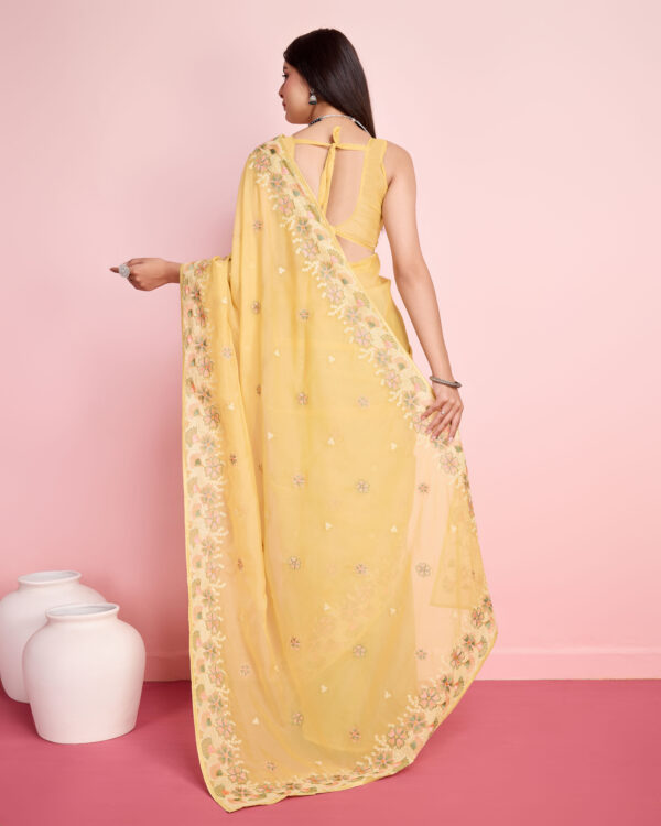 Sofisty Women’s Coding Embroidery Soft Organza Silk Ready-to-Wear Saree with Blouse Piece - Image 6