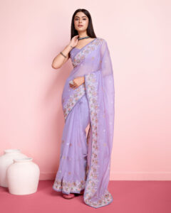 Sofisty Women’s Coding Embroidery Soft Organza Silk Ready-to-Wear Saree with Blouse Piece