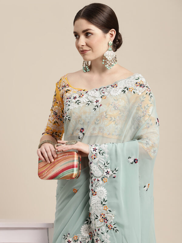 Sofisty Women’s Coding Embroidery Soft Georgette Ready-to-Wear Saree with Blouse Piece - Elegant Festive Ethnic Wear