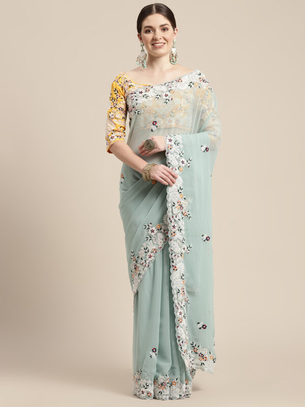 Sofisty Women’s Coding Embroidery Soft Georgette Ready-to-Wear Saree with Blouse Piece - Image 2