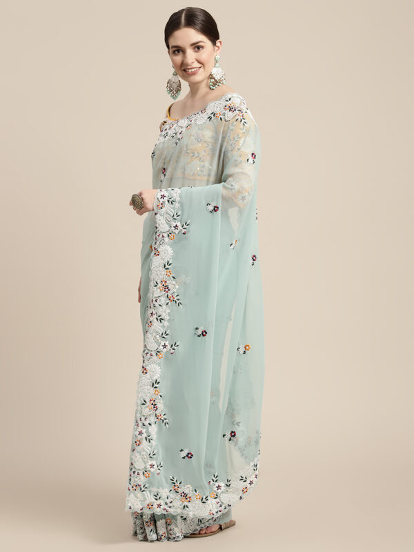 Sofisty Women’s Coding Embroidery Soft Georgette Ready-to-Wear Saree with Blouse Piece - Image 3