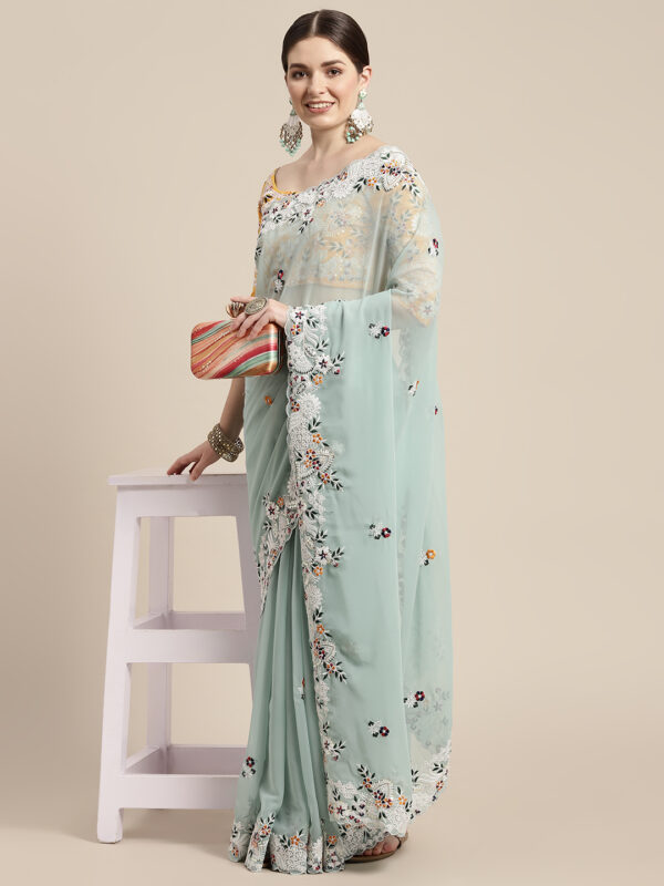 Sofisty Women’s Coding Embroidery Soft Georgette Ready-to-Wear Saree with Blouse Piece - Image 4
