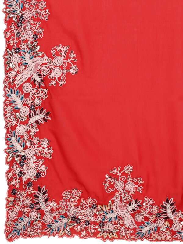 Sofisty Women’s Embroidered Rangoli Silk Sari with Blouse | Ethnic Wear for Special Occasions (RED) - Image 7