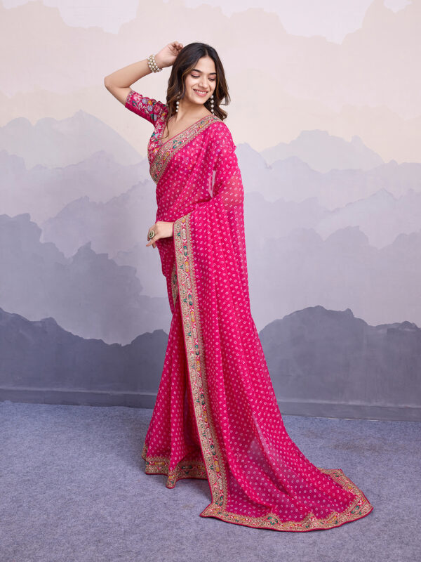 Sofisty Women’s Bandhani Printed Georgette Saree with Embroidered Lace Border & Blouse | Ethnic Wear for Special Occasions - Image 7