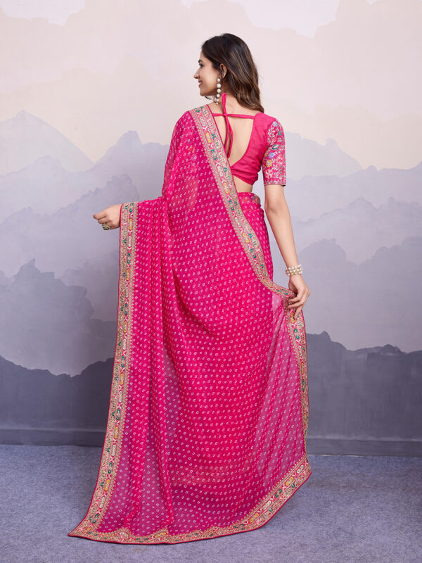 Sofisty Women’s Bandhani Printed Georgette Saree with Embroidered Lace Border & Blouse | Ethnic Wear for Special Occasions - Image 2