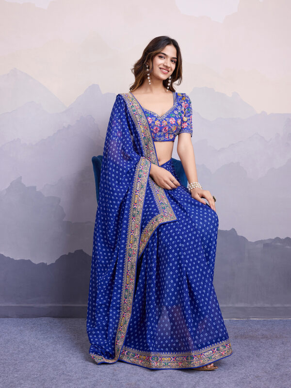 Sofisty Women’s Bandhani Printed Georgette Saree with Embroidered Lace Border & Blouse | Ethnic Wear for Special Occasions - Image 11