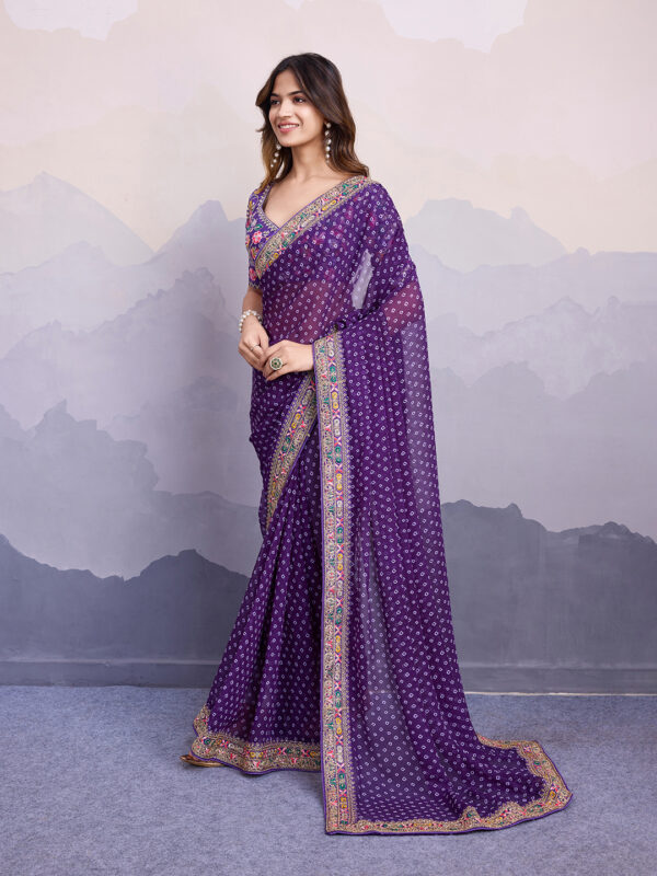 Sofisty Women’s Bandhani Printed Georgette Saree with Embroidered Lace Border & Blouse | Ethnic Wear for Special Occasions - Image 10