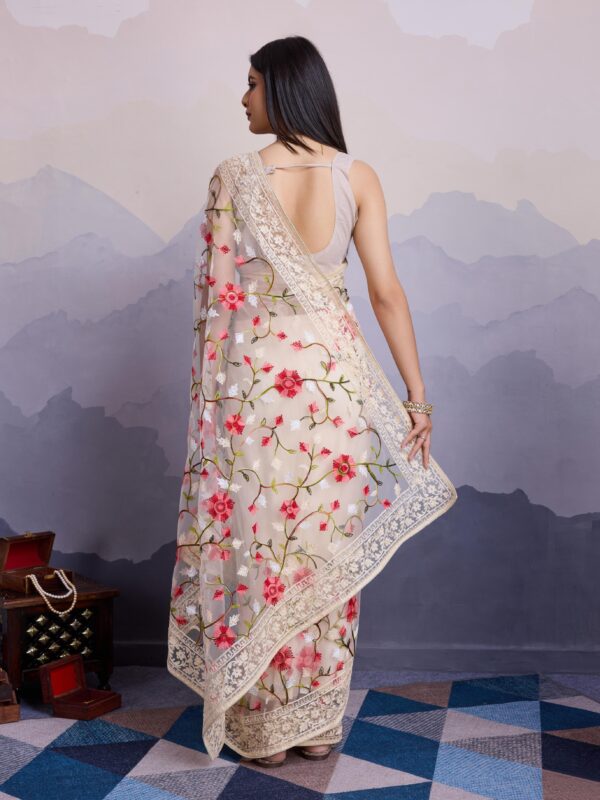 Sofisty Women’s Soft Net Fabric with Aari Embroidery Work Saree with Blouse Piece - Image 3