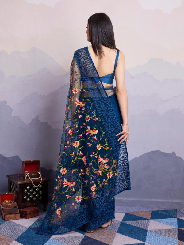 Sofisty Women’s Soft Net Fabric with Aari Embroidery Work Saree with Blouse Piece - Image 4