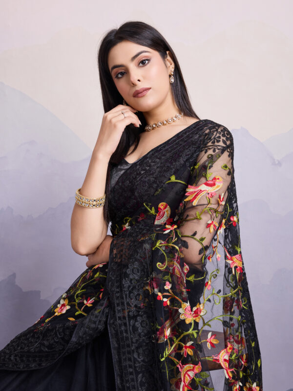 Sofisty Women’s Soft Net Fabric with Aari Embroidery Work Saree with Blouse Piece - Image 5