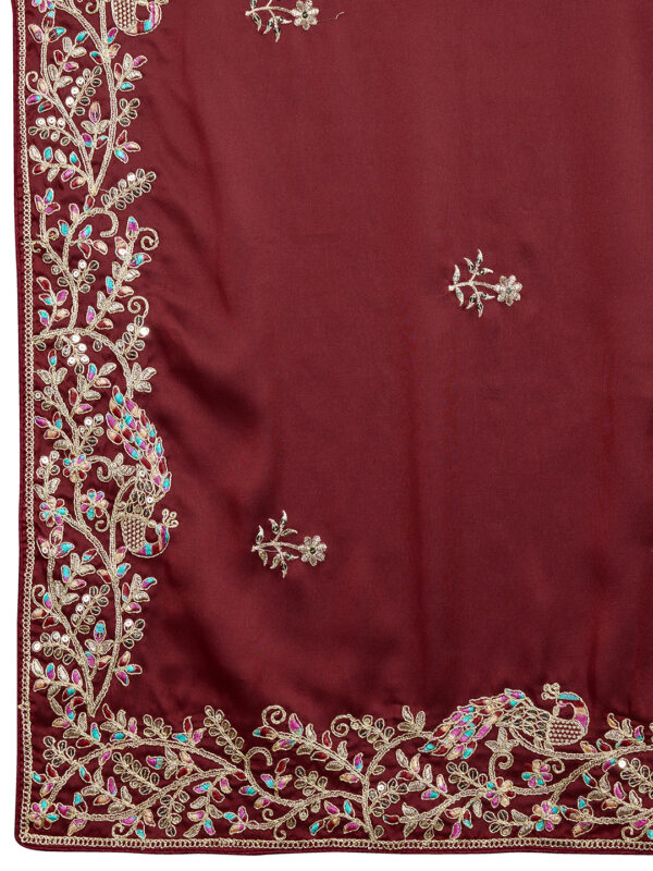 Sofisty Women’s Embroidered Rangoli Silk Sari with Blouse | Ethnic Wear for Special Occasions (Maroon) - Image 2
