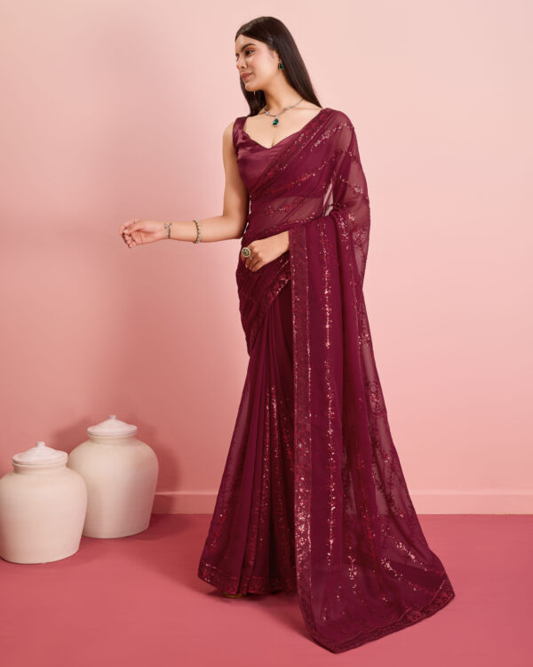Sofisty Women’s Sequences Embroidery Soft Georgette Lace Border Ready-to-Wear Saree with Blouse Piece - Image 3