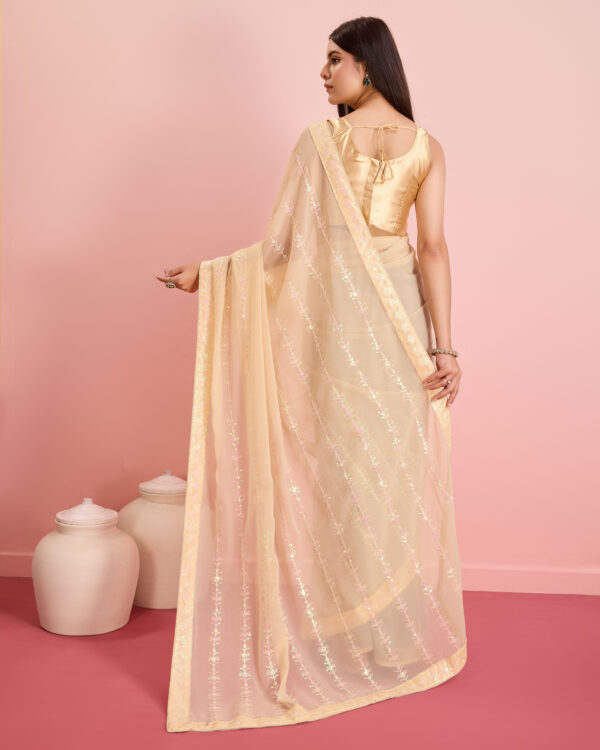 Sofisty Women’s Sequences Embroidery Soft Georgette Lace Border Ready-to-Wear Saree with Blouse Piece - Image 4