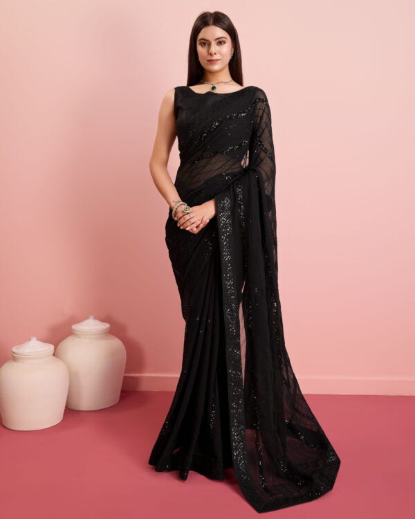 Sofisty Women’s Sequences Embroidery Soft Georgette Lace Border Ready-to-Wear Saree with Blouse Piece - Image 2