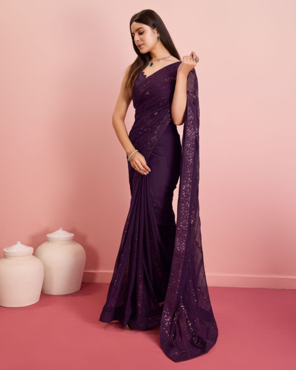 Sofisty Women’s Sequences Embroidery Soft Georgette Lace Border Ready-to-Wear Saree with Blouse Piece - Image 3