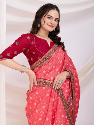 Sofisty Bandhani Printed Vichitra Silk Saree