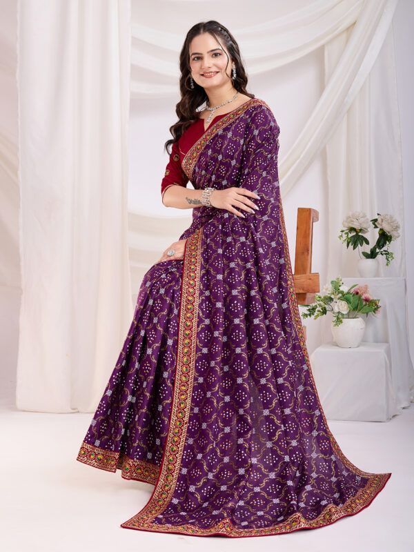 Sofisty Women’s Vichitra Silk Saree | Bandhani Print with Embroidery and Lace Border | Includes Unstitched Blouse Piece - Image 5