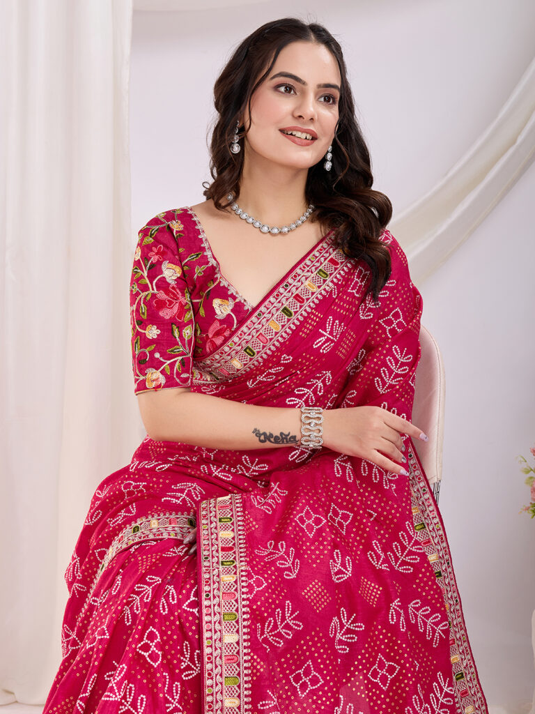Sofisty Bandhani Printed Vichitra Silk Saree
