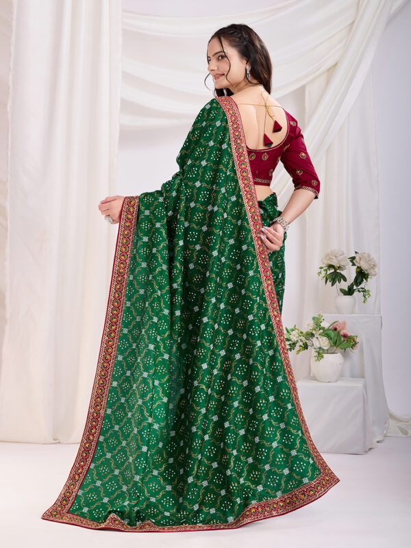 Sofisty Women’s Vichitra Silk Saree | Bandhani Print with Embroidery and Lace Border | Includes Unstitched Blouse Piece - Image 6
