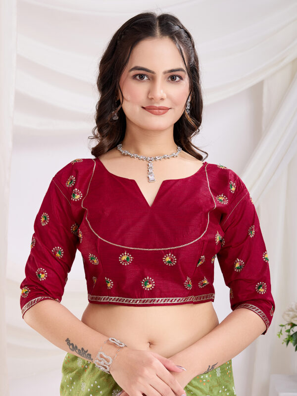 Sofisty Women’s Vichitra Silk Saree | Bandhani Print with Embroidery and Lace Border | Includes Unstitched Blouse Piece - Image 7