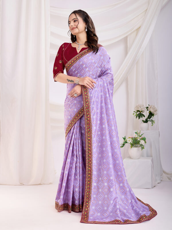 Sofisty Women’s Vichitra Silk Saree | Bandhani Print with Embroidery and Lace Border | Includes Unstitched Blouse Piece - Image 4