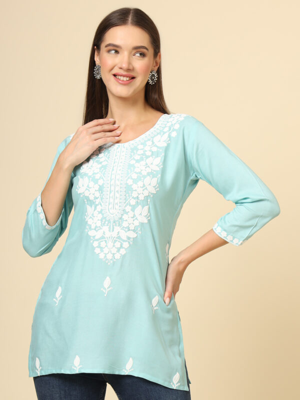 Women’s Chikankari Embroidered Rayon Short Kurta