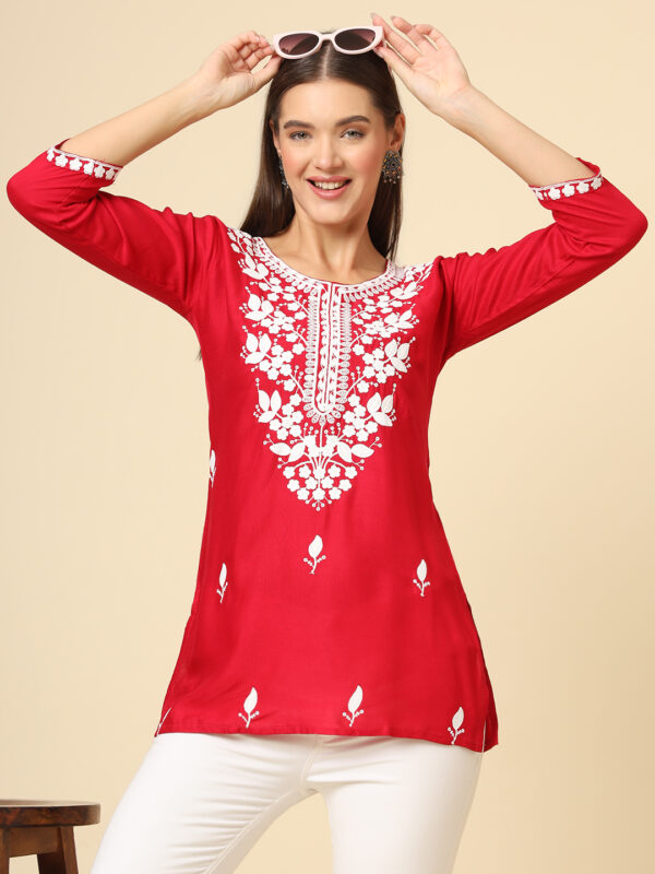 Women’s Chikankari Embroidered Rayon Short Kurta