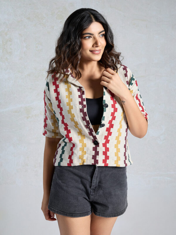 Sofisty Women’s Multicolor Textured Button-Down Shirt | Boho Casual Half Sleeve Top - Image 8