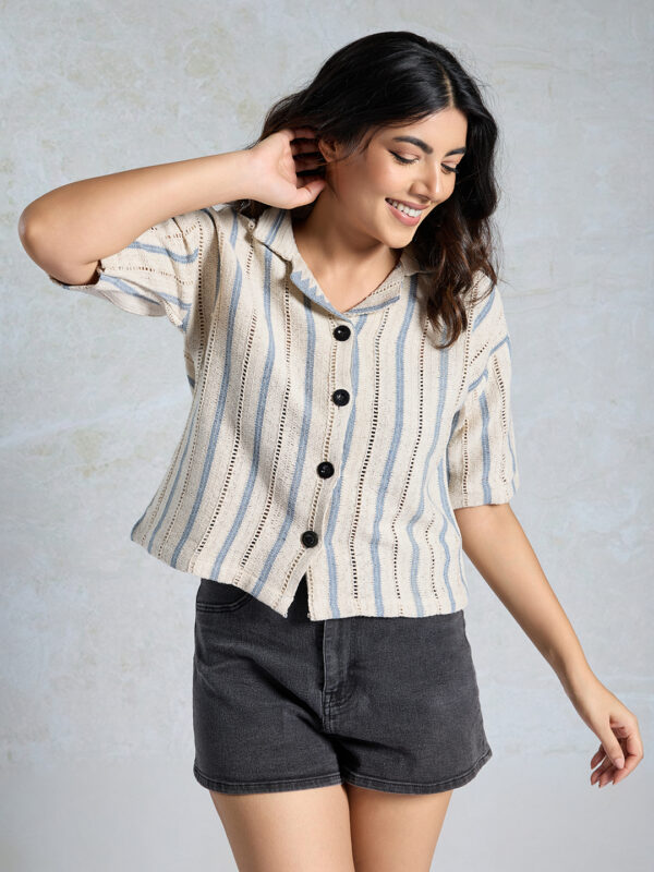 Sofisty Women’s Multicolor Textured Button-Down Shirt | Boho Casual Half Sleeve Top - Image 7