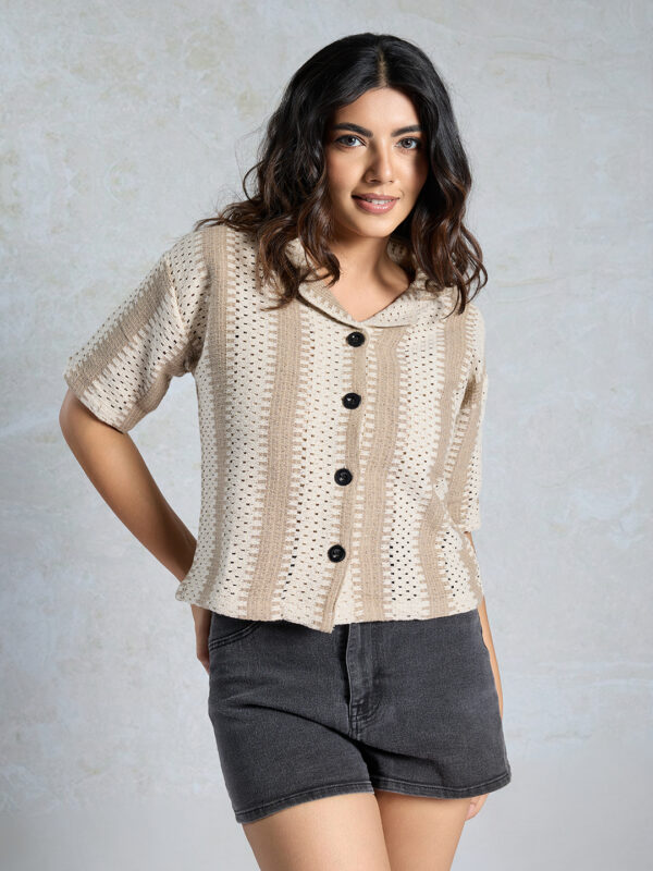 Sofisty Women’s Multicolor Textured Button-Down Shirt | Boho Casual Half Sleeve Top - Image 9