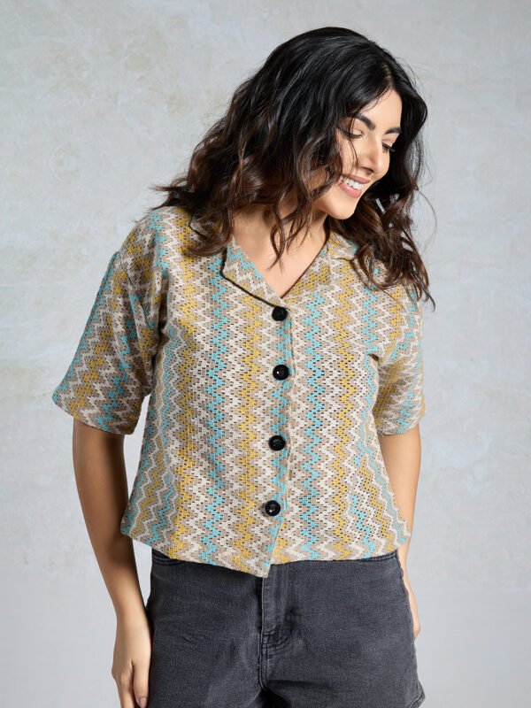 Sofisty Women’s Multicolor Textured Button-Down Shirt | Boho Casual Half Sleeve Top - Image 6